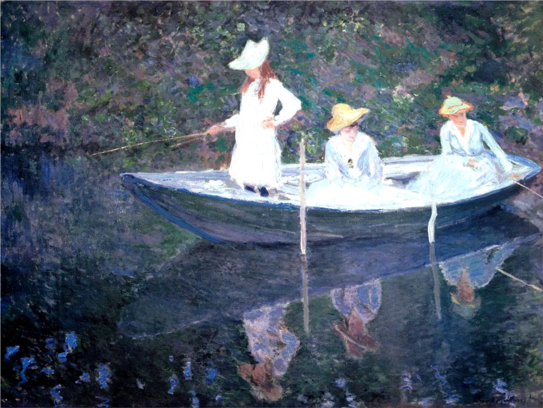 In the Norvegienne Boat at Giverny - Claude Monet Paintings